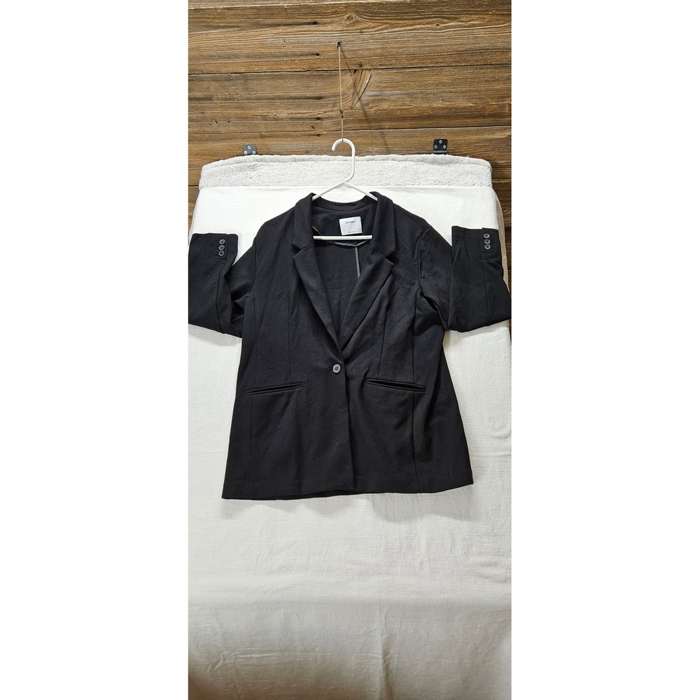 Old Navy Womens Black Knit Single Button Blazer Jacket Size L Rayon Blend